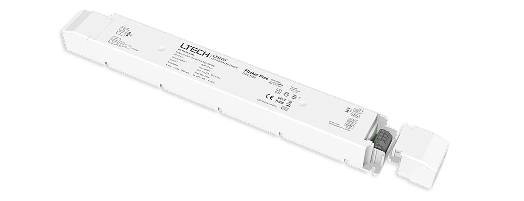 LM-150-24-G1A2  0-10V/1-10V/10V PWM/RX/Push DIM, 0-100% Dim, CV 150W, 24Vdc 6.25A, 200-240Vac, IP20, 5yrs Warranty.